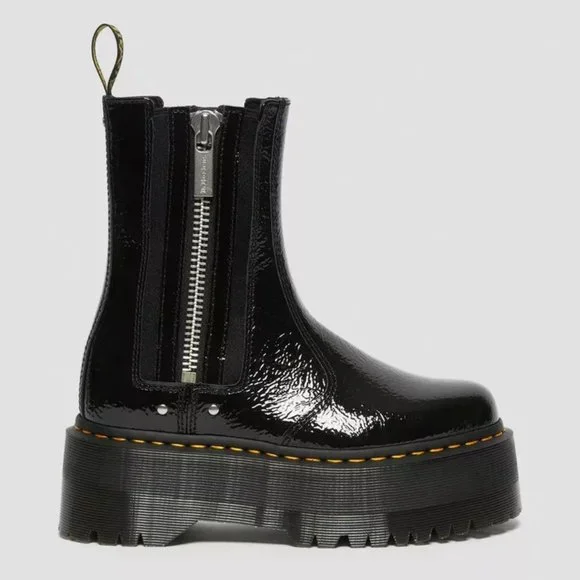 Martens 2976 Max Distressed Patent Chelsea Platform Boots